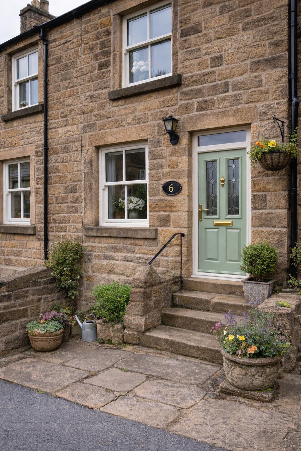 Chartwell Green Composite Door – Oxenhope Terrace Chartwell green composite door fitted to a traditional stone terrace house in Oxenhope