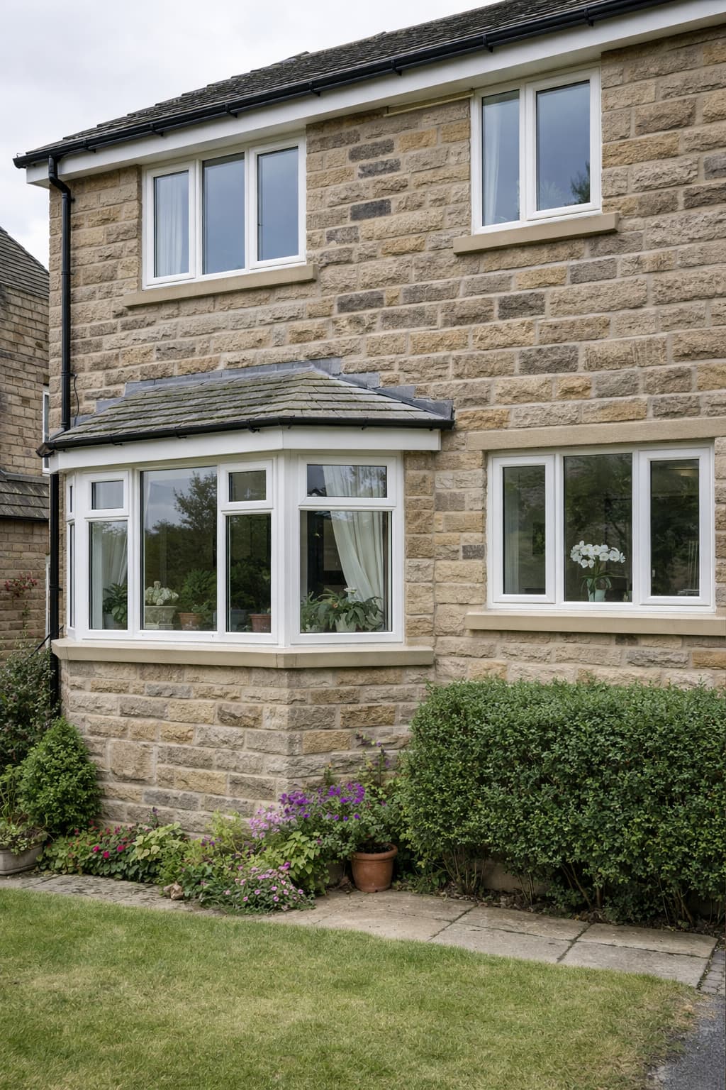 uPVC Window Replacement – Oxenhope Family Home Energy-efficient uPVC windows installed on a stone-built family home in Oxenhope